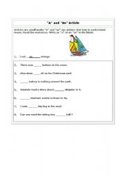 English worksheet: Indefinitive articles