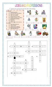 English Worksheet: JOBS CROSSWORD