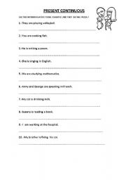 English worksheet: pRESENT CONTINUOUS