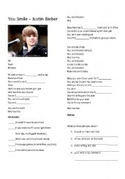 English Worksheet: You Smile - Justin Bieber