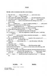 English Worksheet: English tences test