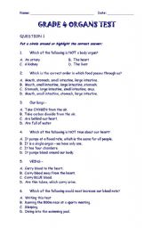 English Worksheet: Organs of the Human Body - Test