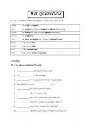 English worksheet: notes & exercise on WH-questions