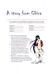 English Worksheet: A story from China- reading comprehension