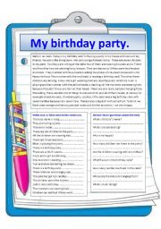 English Worksheet: My birthday party.