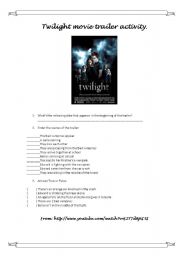 English Worksheet: Twilight Movie Trailer Activity.