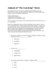 English worksheet: The Lion King