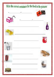 English worksheet: Food Containers I