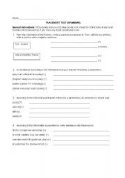 English Worksheet: Placement test (intermediate)