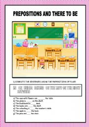 English Worksheet: PREPOSITIONS OF PLACE AND VERB THERE TO BE