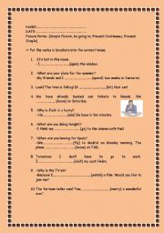 English Worksheet: Future forms (Simple Future, be going to, Present Continuous, Present Simple) + KEY + justification