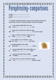 English Worksheet: Paraphrasing ex. (comparisons) + KEY