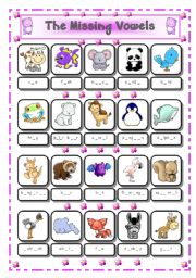English Worksheet: ANIMALS # 2 - THE MISSING VOWELS - # 2