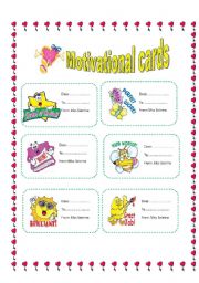 English Worksheet: MOTIVATIONAL CARDS