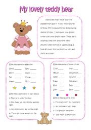 English Worksheet: My Lovely teddy bear: Present Simple