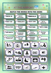 English Worksheet: AT THE AIRPORT/SIGNS/MATCHING