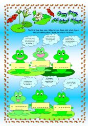 English Worksheet: Crazy frogs and school objects riddles
