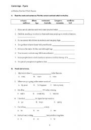 English Worksheet: Cambridge - Flyers exercise 1