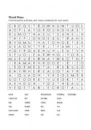 English Worksheet: word maze / making sentences