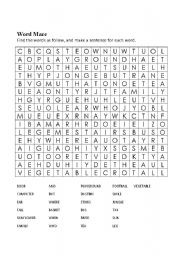 English worksheet: word maze / making sentences