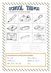 English Worksheet: School things