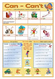 English Worksheet: Can - Cant Worksheet