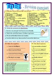 English Worksheet: TO BE - REVISION EXERCISES