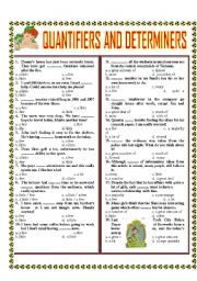 English Worksheet: MULTIPLE CHOICE OF QUANTIFIERS AND DETERMINERS