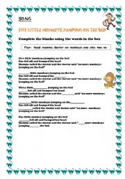 English worksheet: SONG. Three little monkeys jumping on the bed 