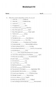 English Worksheet: Prepositions of Time