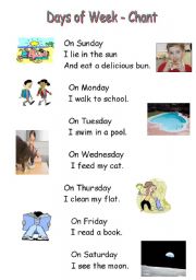 English Worksheet: Days of the Week chant 2 pages