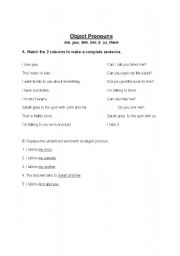 English worksheet: object pronouns