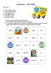 English Worksheet: Prepositions - Dice Game