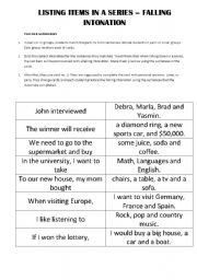 English Worksheet: Falling intonation- Listing itemns