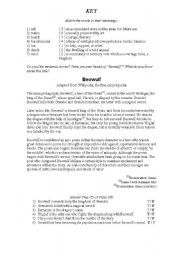 English Worksheet: Beowulf Reading Exercise