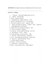 English Worksheet: Insert the, a or no article