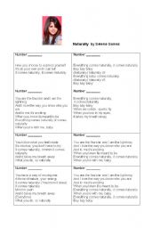 English Worksheet: Naturally by Selena Gomez