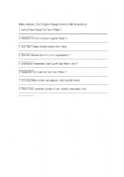 English worksheet: make sentences