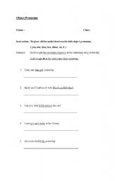 English worksheet: Object Pronouns