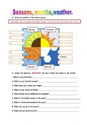 English Worksheet: Seasons, months,weather