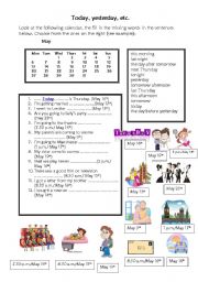 English Worksheet: today, yesterday, etc.