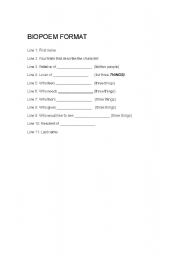 English worksheet: biopoem format