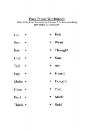 English worksheet: Past Tense Matching Worksheet!