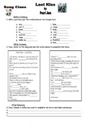 English Worksheet: Past Simple - Last Kiss by Pearl Jam