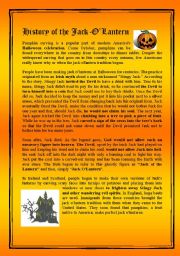 English Worksheet: History of the Jack OLantern - For Halloween: Reading and Quiz