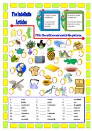 English Worksheet: The Indefinite Articles