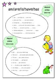 English Worksheet: am/are/is/have/has