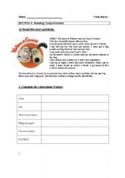 English Worksheet: Wallace and Gromit -  2 pages
