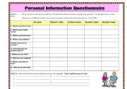 English Worksheet: Personal Info Questionnaire
