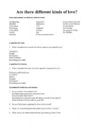 English Worksheet: Are There Different Kinds of Love?